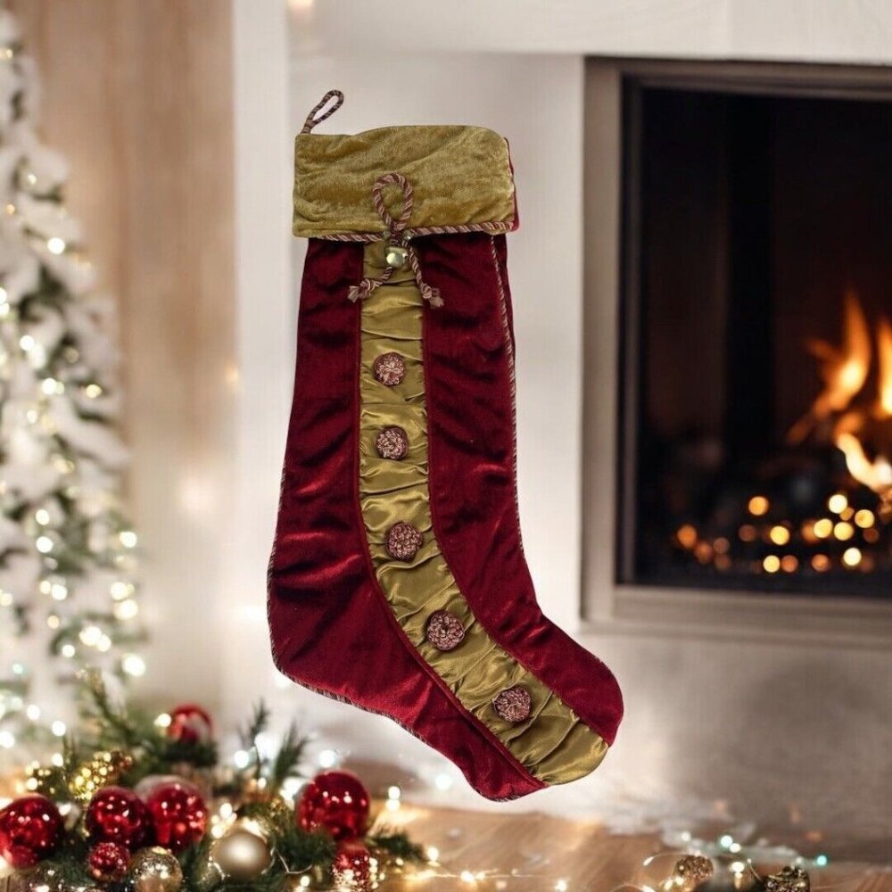Villa Bacci Regal High End Red GOLD Tapestry Large 25" Christmas Stocking